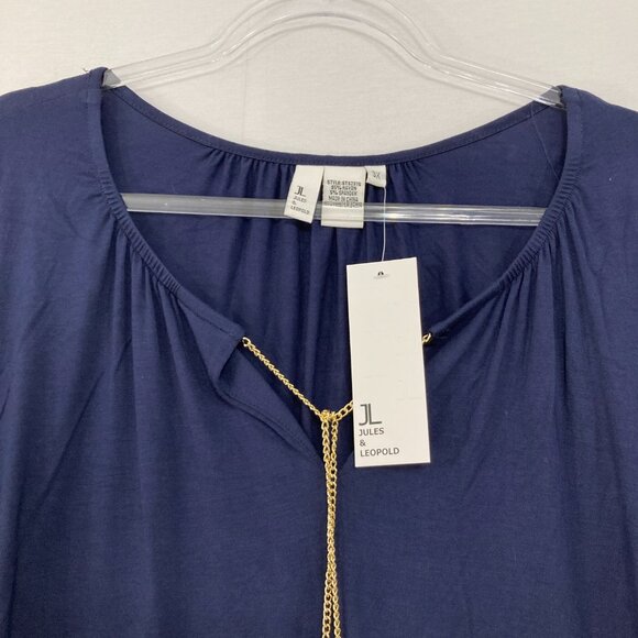 New Jules & Leopold size 3X Navy Golden Chain Stretch Relax Long Sleeve Blouse - Picture 3 of 8
